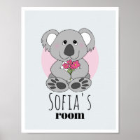 Girls Cute Koala Beer Cartoon & Name Kinder Room