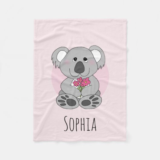 Girls Cute Koala Beer Flowers en Name Kinder Fleece Deken (Voorkant)