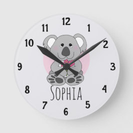 Girls Cute Koala Beer met Flowers Kinder Nursery Ronde Klok