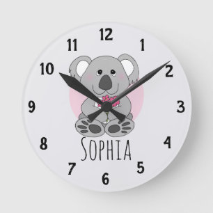 Girls Cute Koala Beer met Flowers Kinder Nursery Ronde Klok