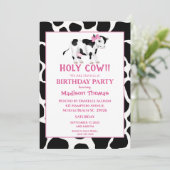 Girls Cute Koe Pink Birthday Party Uitnodiging (Staand voorkant)