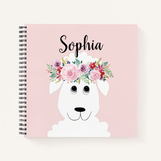 Girls Cute Lamb Waterverf Flowers en Name Notitieboek (Voorkant)