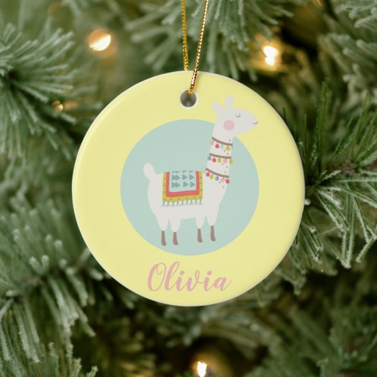 Girls Cute Llama Gepersonaliseerde Kinderen Keramisch Ornament (Boom)