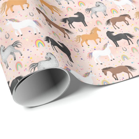 Girls Cute Magical Cute Pink Unicorn Birthday Cadeaupapier (Rol Hoek)