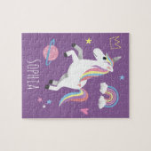 Girls Cute Magical Paars Unicorn & Name Kinder Legpuzzel (Horizontaal)