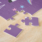 Girls Cute Magical Paars Unicorn & Name Kinder Legpuzzel (Zijkant)