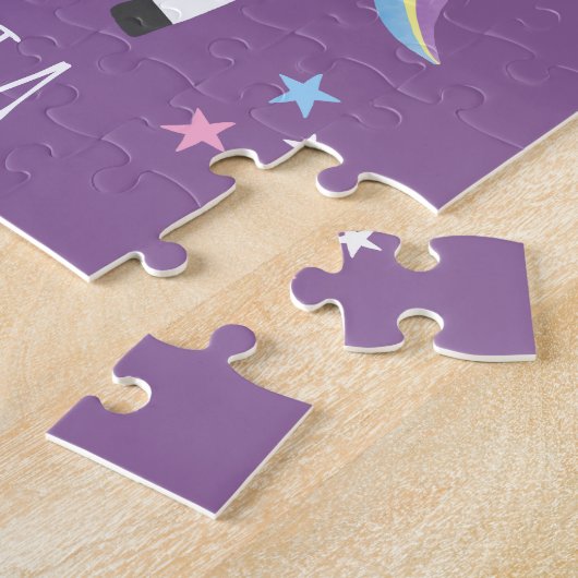 Girls Cute Magical Paars Unicorn & Name Kinder Legpuzzel (Zijkant)