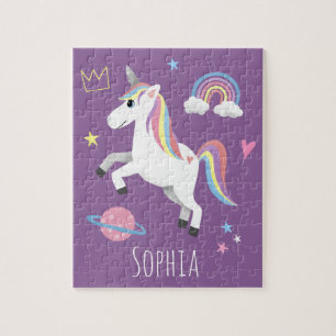 Girls Cute Magical Paars Unicorn & Name Kinder Legpuzzel