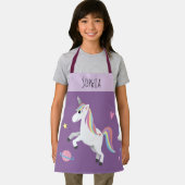 Girls Cute Magical Paars Unicorn & Name Kinder Schort (Insitu)