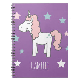 Girls Cute Magical Purple Unicorn Kids School Notitieboek