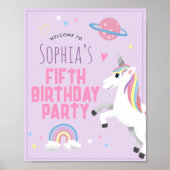 Girls Cute Magical Unicorn Birthday Welcome Sign Poster (Voorkant)