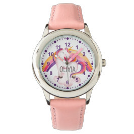 Girls Cute Magical Unicorn Pink Horloge
