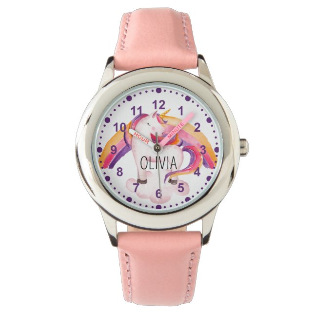 Girls Cute Magical Unicorn Pink Horloge (Voorkant)