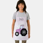 Girls Cute Modern Paarse Boerderij Tractor & Name  Schort (Insitu)