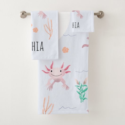 Girls Cute & Modern Pink Axolotl Pattern Kinder Bad Handdoek (Insitu)