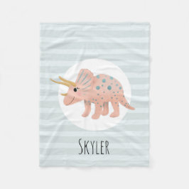 Girls Cute Modern Pink Triceratops Dinosaur Kinder Fleece Deken