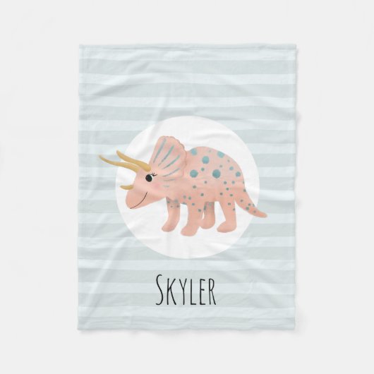 Girls Cute Modern Pink Triceratops Dinosaur Kinder Fleece Deken (Voorkant)
