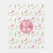 Girls Cute Monogram Name Floral Fleece Blanket Deken (Voorkant)