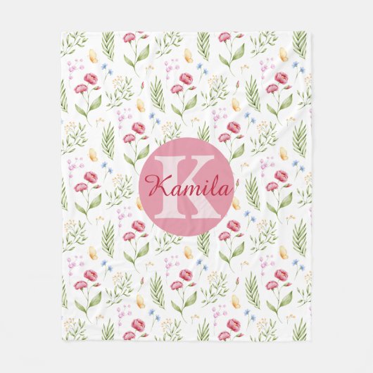 Girls Cute Monogram Name Floral Fleece Blanket Deken (Voorkant)