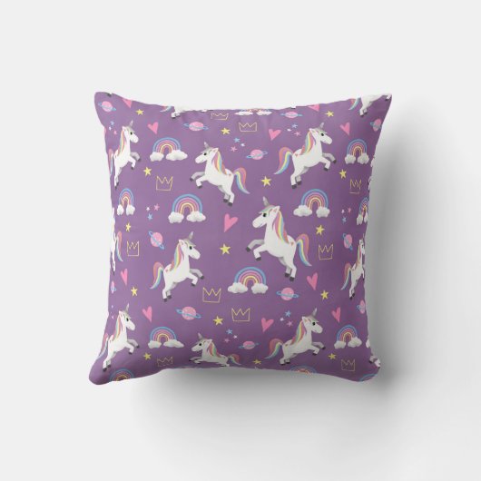 Girls Cute Monogrammed Paarse Unicorn Pattern Kind Kussen (Achterkant)
