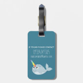 Girls Cute Narwhal Pattern Monogram Name Kinder Bagagelabel (Achterkant verticaal)