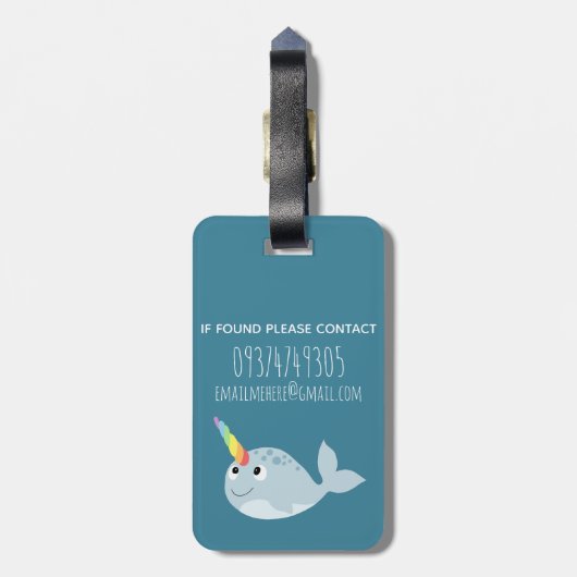Girls Cute Narwhal Pattern Monogram Name Kinder Bagagelabel (Achterkant verticaal)