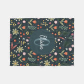 Girls Cute Navy Blue Modern Botanical Flowers Kind Fleece Deken (Voorkant (Horizontaal))