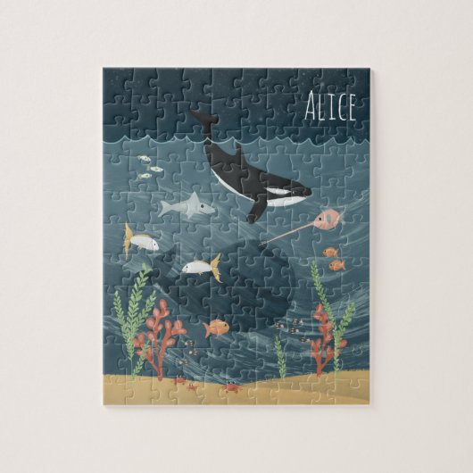 Girls Cute Night Ocean & Whimsical Orca Kinder Legpuzzel (Verticaal)
