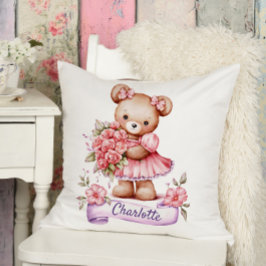 Girls Cute Nursery Throw Pillow With A Teddy Bear Kussen