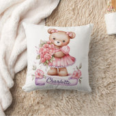 Girls Cute Nursery Throw Pillow With A Teddy Bear Kussen (Deken)