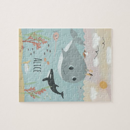 Girls Cute Ocean Orca en Whale Kinder Legpuzzel (Horizontaal)