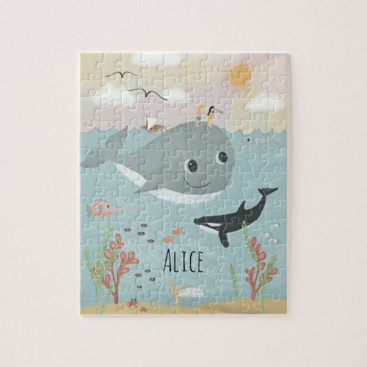 Girls Cute Ocean Orca en Whale Kinder Legpuzzel (Verticaal)