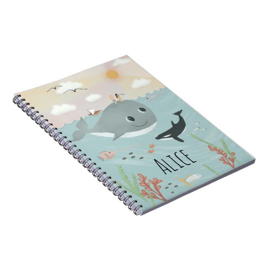 Girls Cute Ocean Orca en Whale Kinder School Notitieboek (Rechterzijde)