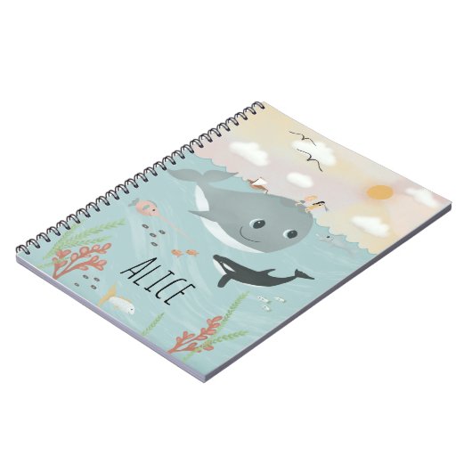 Girls Cute Ocean Orca en Whale Kinder School Notitieboek (Linkerzijde)
