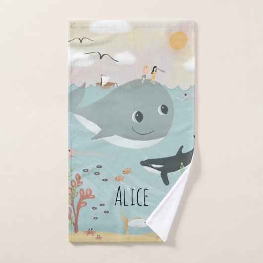 Girls Cute Ocean Whale en Zee Pattern Kinder Bath Bad Handdoek (Handdoek)