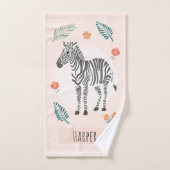 Girls Cute Oerwoud Safari Animals Zebra & Name Bad Handdoek (Handdoek)
