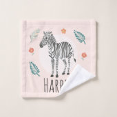 Girls Cute Oerwoud Safari Animals Zebra & Name Bad Handdoek (Wasdoekje)