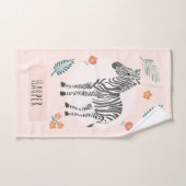 Girls Cute Oerwoud Safari Animals Zebra & Name Bad Handdoek (Handdoek)