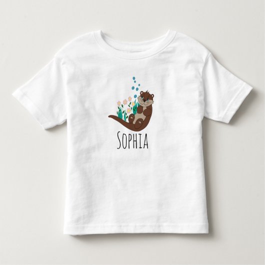 Girls Cute Otter Cartoon en Flowers Kinder Shirts (Voorkant)