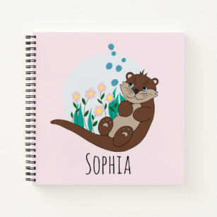 Girls Cute Otter Cartoon Flowers en Name Kinder Notitieboek
