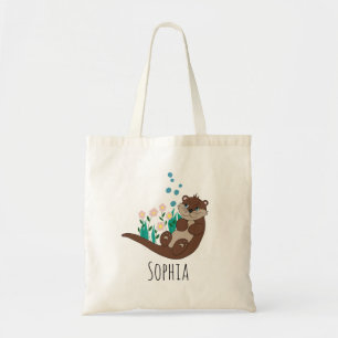 Girls Cute Otter Cartoon Flowers en Name Kinder Tote Bag