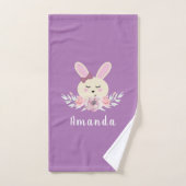 Girls Cute Paars Bunny Rabbit Monogram Patroon Bad Handdoek (Handdoek)