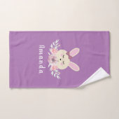 Girls Cute Paars Bunny Rabbit Monogram Patroon Bad Handdoek (Handdoek)