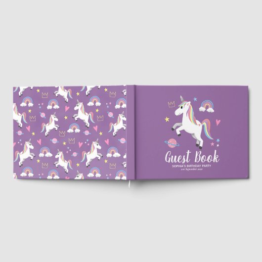 Girls Cute Paars Magical Unicorn Birthday Gastenboek (Volledig)