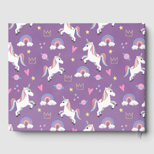 Girls Cute Paars Magical Unicorn Birthday Gastenboek (Achterkant)