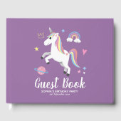 Girls Cute Paars Magical Unicorn Birthday Gastenboek (Voorkant)