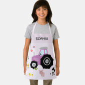 Girls Cute Paarse Boerderij Animal Tractor & Name Schort (Insitu)