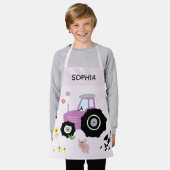 Girls Cute Paarse Boerderij Animal Tractor & Name Schort (Gedragen)