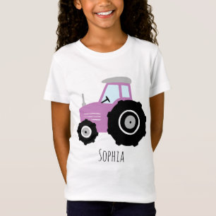 Girls Cute Paarse Boerderij Tractor Cartoon met na T-shirt