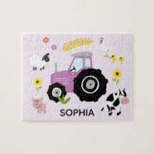 Girls Cute Paarse Boerderij Tractor en Name Kinder